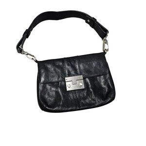 Hobo Y2k RARE 2000s 90s Vintage Black Leather Handbag Shoulder Bag‎ Clasp Boho